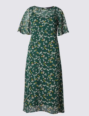 Printed Daisy Floral Midi Dress